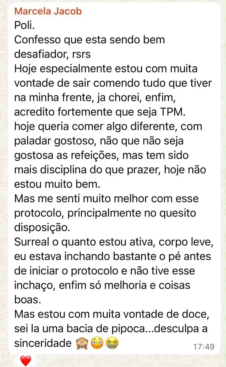 Print de depoimento Marcela Jacob